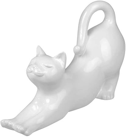 Figurine Chat Allonge L 35 Cm H 22 Cm Blanc Emaillee Ceramique Formano Amazon Fr Cuisine Maison
