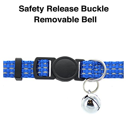 Pawtitas Reflective Cat Collar with Safety Buckle and Removable Bell Cat Collar Kitten Collar Blue Cat Collar