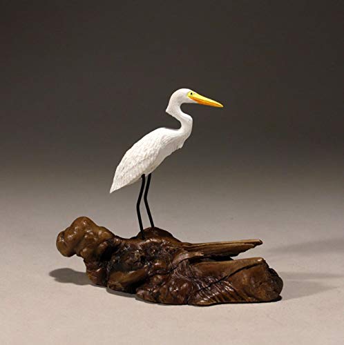 Egret Sculpture from John Perry Small on Burl Wood Statue Figurine
