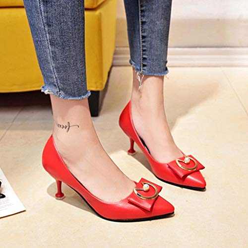 SMALLE ◕‿◕ Pumps Shoes Women Office, 2019 Women Fashion Pointy Closed Toe Formal Mid Heels Pumps Thin Heels Red