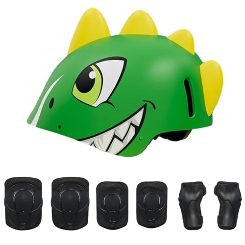 Dinosaur Toddler Bike Helmet with Knee Elbow Wrist Pads Guards for Ages 3-8,8-14，Kids Protective Gear Set for Roller Skate, Bicycle, Skateboard, Scooter - Perfect Boy Girl Birthday Gift