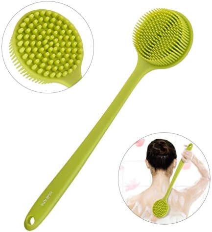 Beautiful bath brush body brush silicone bath brush strong cleaning scrubber, very soft bristles and long handle, send turtle soap rack (random colors) (green)