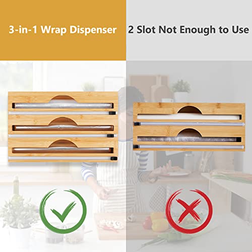 3 in 1 Foil and Plastic Wrap Organizer with Labels, Bamboo Aluminum