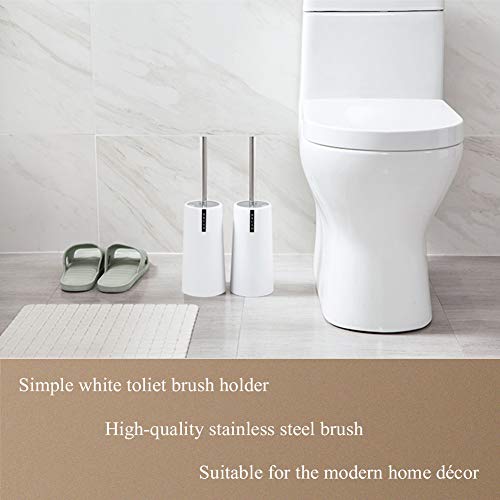 Kelamayi Toilet Brush and Holder-[2 Pack], Simple Solid Color Toliet Brush Holder with Upgraded Length Stainless Steel Toilet Brush Handle, Suitable for The Modern Home DÃ©cor-[Double White]