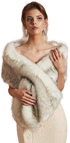 Ikerenwedding Women's Wedding Shawl Faux Fur Scarf Wraps for Evening/Party/Show