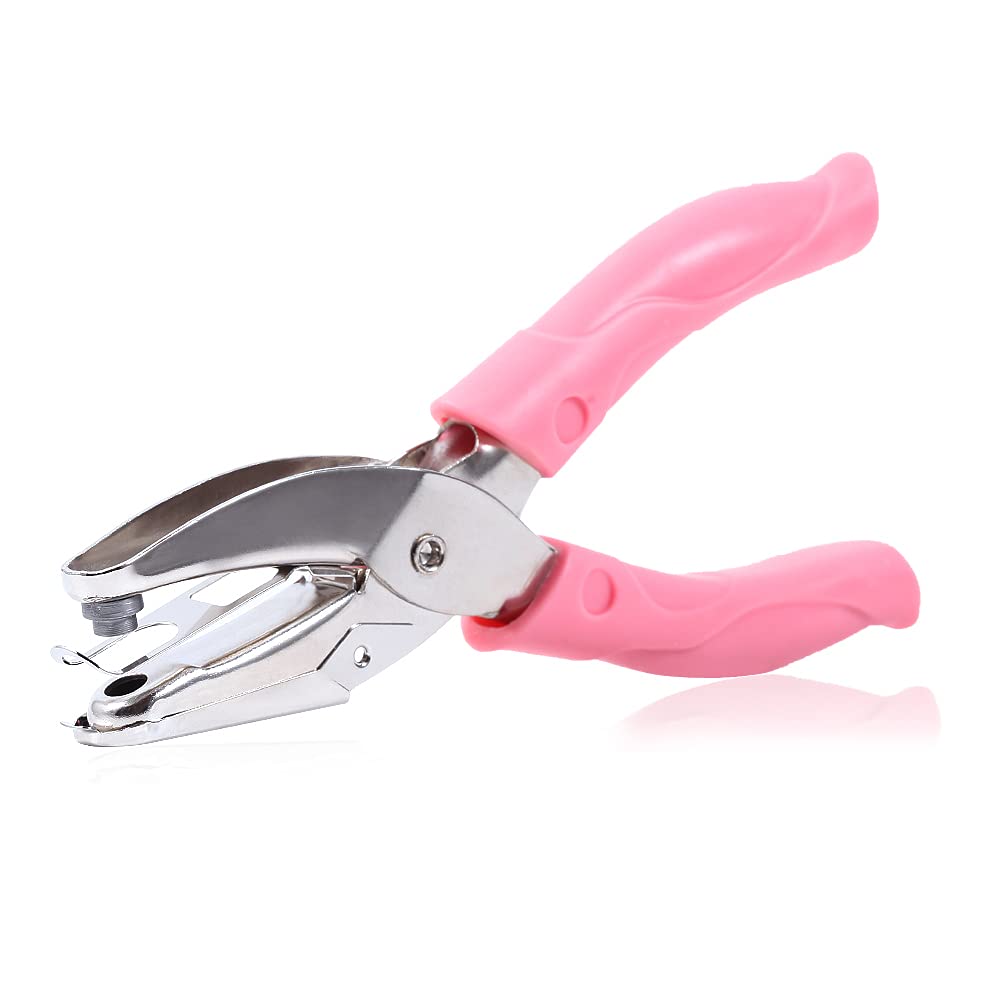 SPEEDWOX Paper Puncher Heart Star Circle Shape with Soft Pink Grip Single Handheld DIY Craft Paper Hole Punch Tool 6 Inches (6mm Circle)