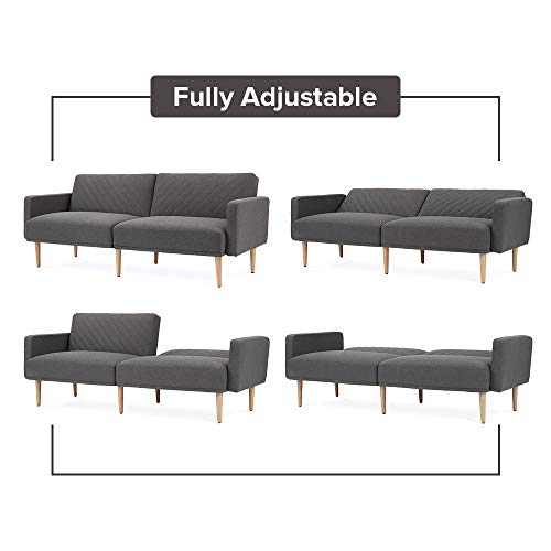 Mopio Chloe Convertible Futon Couch Bed, Fabric Tufted Modern Sofa Sleeper with Tapered Wood Legs, 69" W, Perfect Suit for Your Living Room, Dark Gray - Thumbnail 2