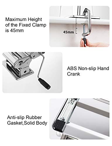 Pasta Maker By Shule - Stainless Steel Pasta Machine Includes Pasta Roller, Pasta Cutter, Hand Crank and Detailed Instructions
