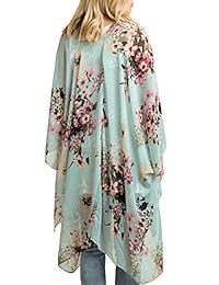 Cárdigan largo y floral, estilo bohemio, de gasa, para playa, con cubierta abierta, tallas S-3XL