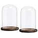 MyGift 8-Inch Clear Cloche Bell Glass Dome - Decorative Tabletop Centerpiece Cloche Jar Case with Rustic Dark Brown Wood Base, Set of 2