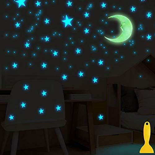 Achy Jp 星空ウォールステッカー 蓄光 星 月 ギフ 包装 寝室飾り用 壁 子供部屋 部屋におしゃれ 約103枚入 天丼