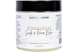 Bask & Lather Stimulating Scalp and Hair Balm for Hair Growth, Mango & Shea Butter, Nourishing Jojoba Oil, Peppermint & Rosemary Oil, Vitamin E, Scalp Care, Hair Care, Moisture, Shine & Strength, 6 oz