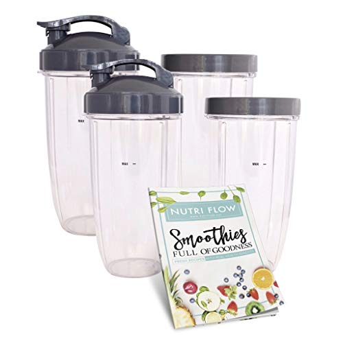 FOUR (4) Cups for NUTRIBULLET 32 oz. Tall with Flip Top & Lip Ring