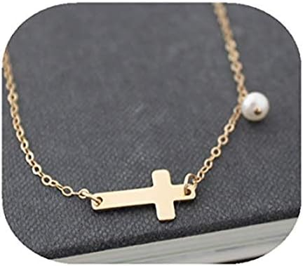 FDGJKGDHLD Cross Necklace with Pearl, Pearl Necklace, Bridesmaid Necklace, Gold Cross Necklace