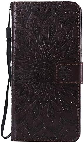 Huawei Y9 2019 Case, Ngift Flip Wallet Leather [Kickstand] [Sun Flower] Magnetic Protective Cover with Card Slots Detachable Wrist Strap for Huawei Y9 2019 (6.5") [Brown]
