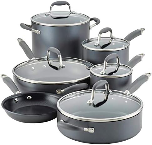 Amazon Com Anolon Advanced Home Hard Anodized Nonstick 11 Piece Cookware Set Moonstone Kitchen Dining
