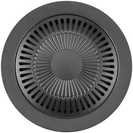 Banbie8409 Non-Stick Round Smokeless Indoor Barbecue Grill Pan with Brush BBQ Roast Tray(Black)