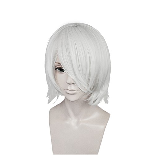 Anogol Hair Cap+Silver White Cosplay Wig Short Straight Hair Halleween Wigs Costume