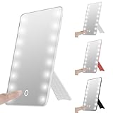 Foldable LED Lighted Vanity Mirror with Light, Oenbopo Smart Touch Kickstand 16LED Lighted Vanity Mirror Makeup Cosmetic Countertop Cordless Table Mirror Adjustable Brightness (White)