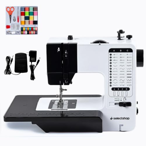 SEELCTSHOP Máquina De Coser Con Mesa De Extensión Mini Maquina De Coser Portátil Máquina De Coser Eléctrica Para Principiantes Pedal Eléctrico De Doble Uso Ideal para Ropa Sábanas