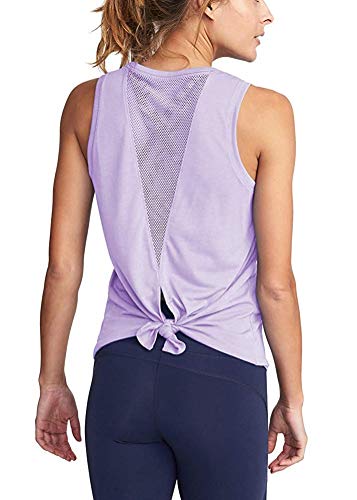ADOLPH Women's Sexy Open Back Cute Mesh Yoga Workout Sports Shirts Activewear Tank Tops(Purple,S)