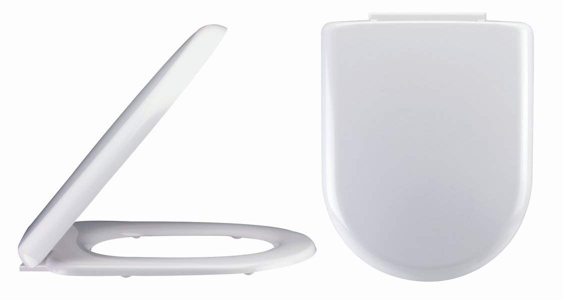 Nuie NTS002 | Modern Bathroom D Shaped Soft Close Toilet Seat, 465mm x 367mm, White