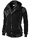 H2H Mens Hoodie Zip-Up Double Zipper Closer With Two Tone Color BLACK US S/Asia M (KMOHOL076)