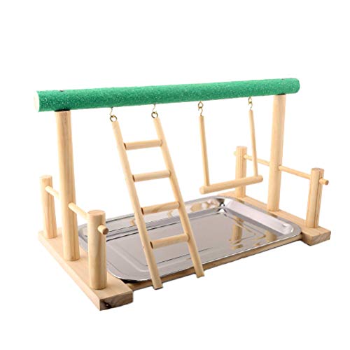 Balacoo Bird Parrot Play Stand Self Assemble Playground Wood Perch Gym Playpen with Ladder Swing Toys Exercise Play Standing Stick Color Random