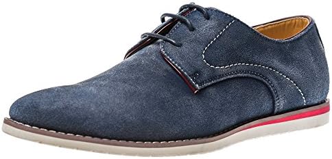 Yolkomo Men's Cow Suede Leather Washed Oxford Fashion Sneakers Classic Casual Dress Logging Shoes Navy US9