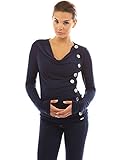PattyBoutik Mama Cowl Neck Buttons Maternity Tunic Top (Dark Blue XL)