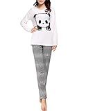 VENTELAN Women's Cute Panda Striped Long Sleeve Sleepwear Pjs Pajama Set Nighty