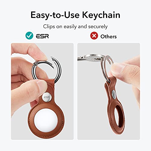 ESR Tag Keychain, Leather Case Compatible with AirTag (2021), 2 Pack, Genuine Leather Tag Holder, Portable Protective Cover, Keeps Signal Strong, Black/Brown