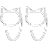 Mini Cat Half Hoop Earrings for Women Cartilage 925 Sterling Silver Hollow Kitten Animal Pet Tiny Studs Earring Fake Huggie Hoops Cute Christmas Birthday Jewelry Gifts Hypoallergenic