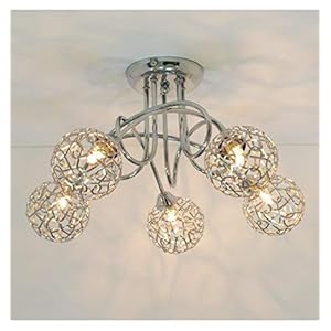 KosiLight Plafondlamp, 5 bolletjes, afhyse, zilver/chroom, metaal en aluminium, IP20, compatibel met A
