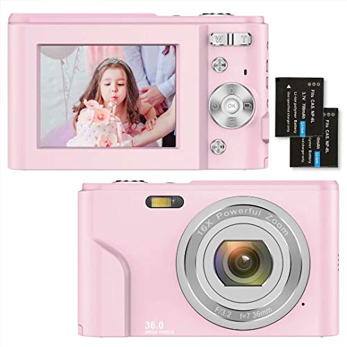 Digitalkamera 1080P HD Kompaktkamera 36 Megapixel Mini-Videokamera 2,4" LCD Digitalkamera wiederaufladbare Fotokamera mit 16X Digitalzoom für Studenten/Erwachsene/Kinder/Anfänger (Rosa)