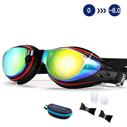 Swim Goggles,Shortsighted Swimming Goggles Myopic with Prescription Lenses Anti Fog Nose Clip Ear Plugs for Women Kids Men, Swimming Goggles