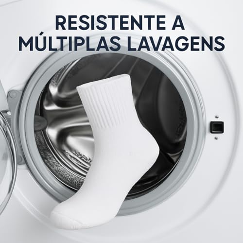 Meia Cano Médio Kit 6 Pares Meias Esportiva Branca, Punho Canelado, Adulto Unissex