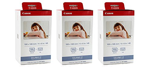 Canon KP-108IN Color JOPmDt Ink and 4 x 6 Paper Set, 108 Count (Pack of 3)