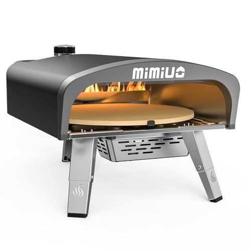 Mimiuo Gas Pizza Oven with Rotating Function for the Garden, Portable Pizza Oven Outdoor with 33 cm Round Pizza Stone and Pizza Shovel, Black (Global Patent)