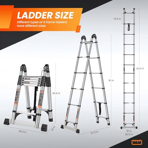 Escalera Telescópica Tipo A,Escalera Extensible de Aluminio Compacto de 5M, Escalera Telescópica Portátil para Autocaravana para Viajes al Aire Libre Con Barra Estabilizadora,Capacidad de 150KG