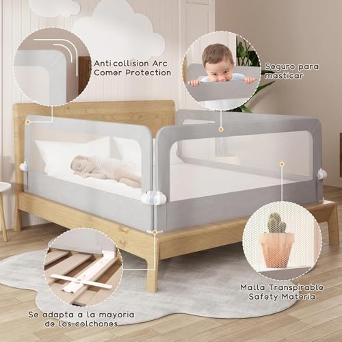 ZERIFAM Foldable Toddler Bed Rail,Bed Rail for Toddlers, Adjustable Heights Baby Bed Safety Rails, Portable Toddler Bed Barrier Railing Guard for Kids Twin, Bunk, Queen, Full Size Bed.(180cm)