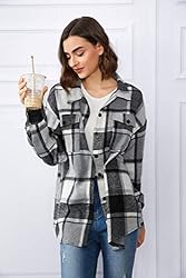 AUTOMET Womens Casual Plaid Shacket Wool Blend