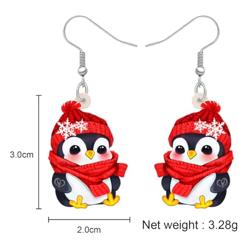 LONYOO Christmas Earrings Penguin for Women Girl Gifts Pendant Jewelry Santa Hat Red Scarf Decorations