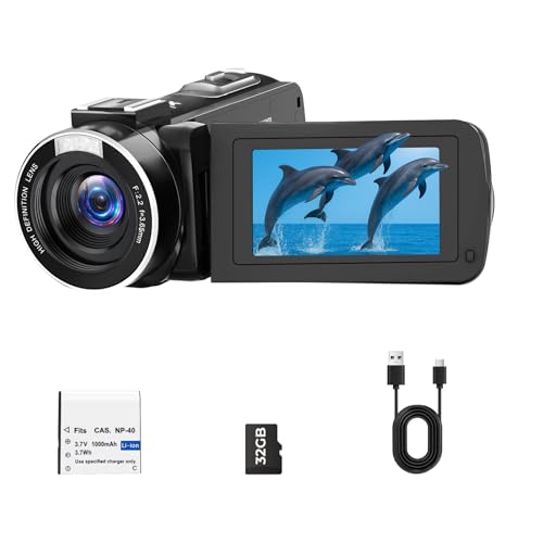 Camcorder Videokamera 2.7K Vlogging Kamera für YouTube 48MP 18X Digitalzoom Digital Camcorder mit LED-Fülllicht, 3" 270° drehbarer Bildschirm Digitalk