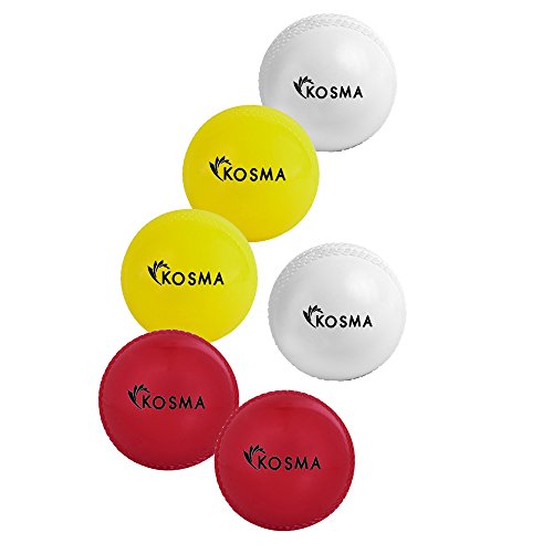 Kosma Set of 6 Wind Ball Cricket Ball | Soft Training Balls | Sports & Outdoors (2Pc White, 2Pc Red, 2Pc Yellow)