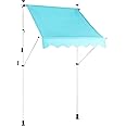 JEKITO Manual Retractable Awning – 59” Non-Screw Outdoor Sun Shade – Adjustable Pergola Shade Cover with UV Protection – 100% Polyester Made Outdoor Canopy – Ideal for Any Window or Door Blue