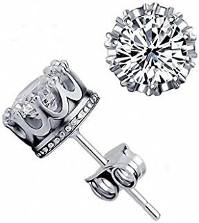 megko Sterling Silver Brilliant Cut Clear Cz Crystal Stud Crown Earrings(crown 6MM)