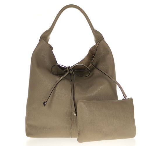 Gianni Chiarini Italian Made Taupe Pebbled Leather Oversize Slouchy Hobo Bag