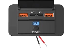 4-Port 12V USB Socket with Dual PD3.0 USB-C and Dual .0 USB-A, 108W Charging Outlet Adapter with Switch and Dust Cover for Ca