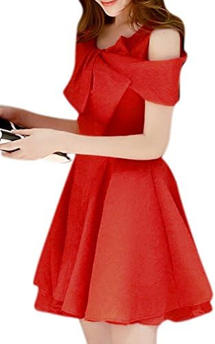 Tengfu Women's Off Shoulder Sweet Elegant Cocktail Party Skater Short Dress Red